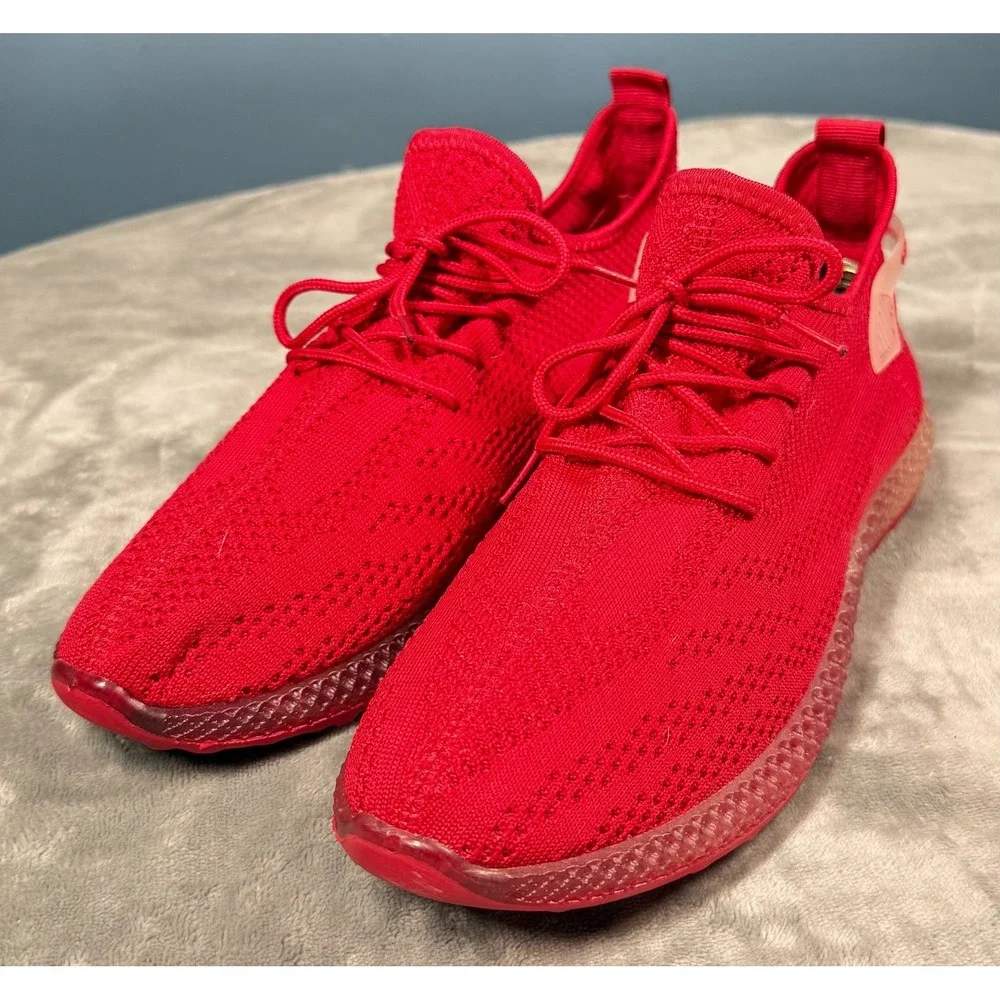 PP2 Yasso Womens 9.5 Red Knit Sneakers Clear Sole Product of New York